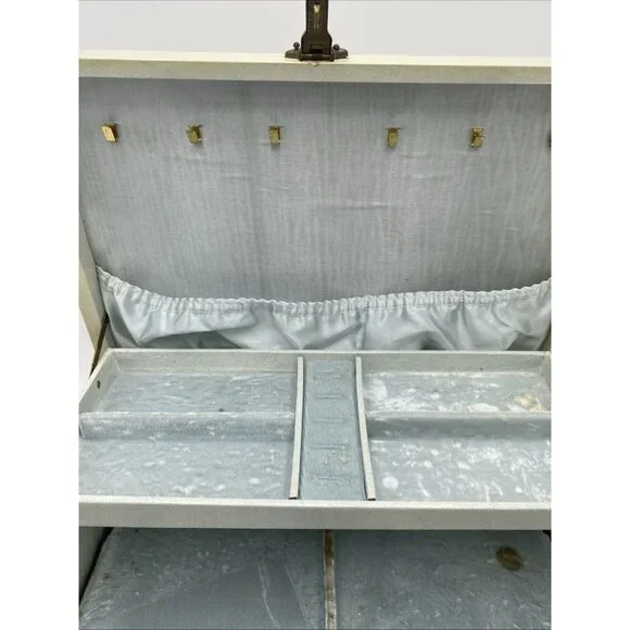 Vintage Ivory Jewelry Box Multi Level Tiered Drawer Key Velvet Buxton MCM